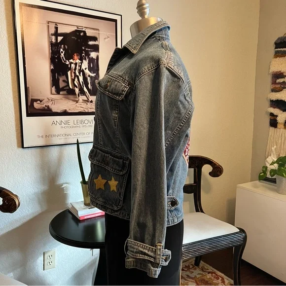 NWT Trucker ❤️ Sequin Heart Handmade One of a Kind Jean Jacket Petite - Picture 5 of 13